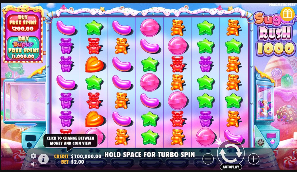Sugar Rush 1000 gameplay en grid 7x7 mostrando multiplier spots activos durante Free Spins